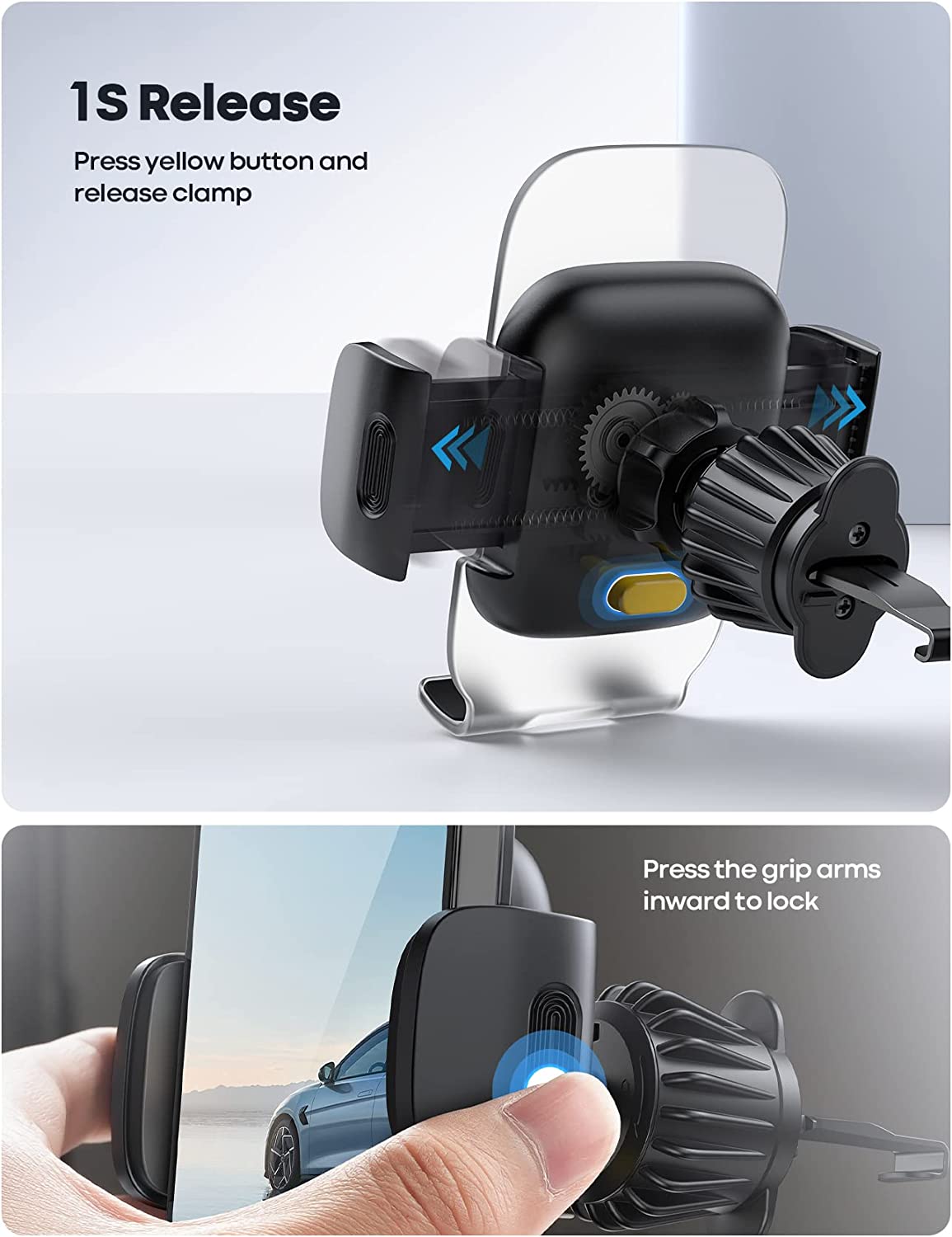 Lamicall Car Suction Cup Phone Holder - [2026 Acrylic Clamp Design] 3in1 Long Arm Car Cell Phone Mount, Automobile Dashboard Windshield Vent Accessories Cradle for All iPhone, Android Smartphones