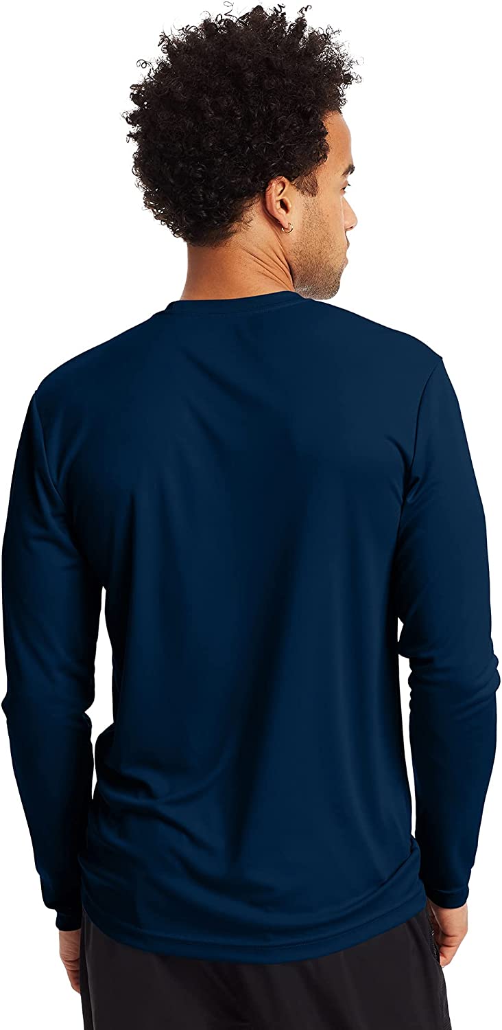 Hanes Men's Long Sleeve Cool Dri T-Shirt UPF 50+, X-Large, 2 Pack ,Safety Orange