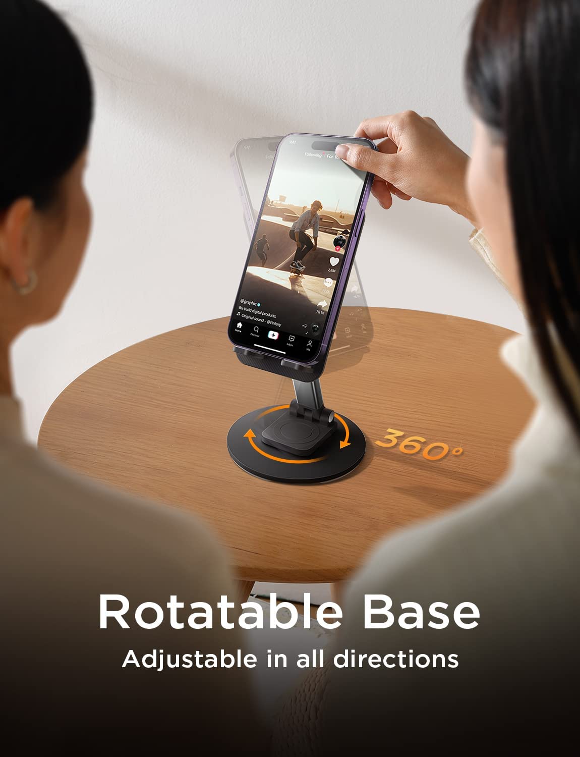 LISEN Rotatable Cell Phone Stand Height Adjustable iPhone Holder for Desk Portable Cellphone Stand Thick Case Friendly Compatible with All Mobile Phone iPhone 13 14 Pro Max 4-10'' Desk Accessories