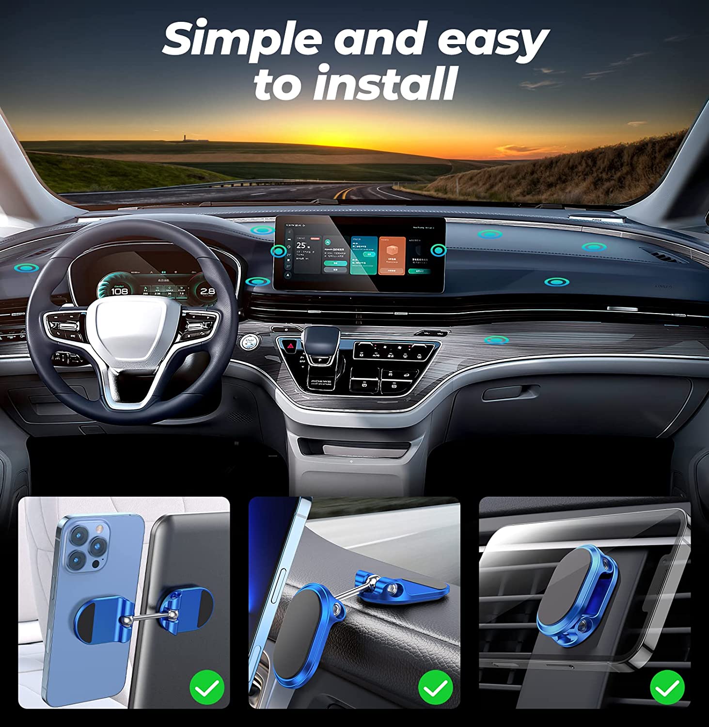Oxbot Dashboard Mount- Magnetic Phone Mount for Car 360 Degree Adjustable Universal with All Devices 6 Strong Magnets Cell Phone Holder for Car