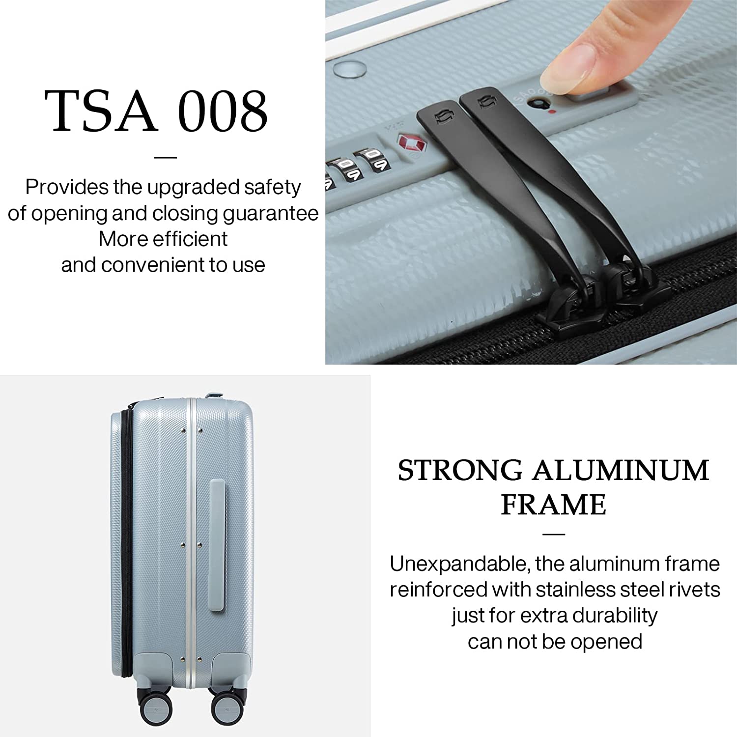 Hanke Luggage Hardside Suitcase with Wheels & Front Opening, 24in Large Checked in Luggage Aluminum Frame PC Rolling Suitcases Travel Bag TSA Lock - Grey