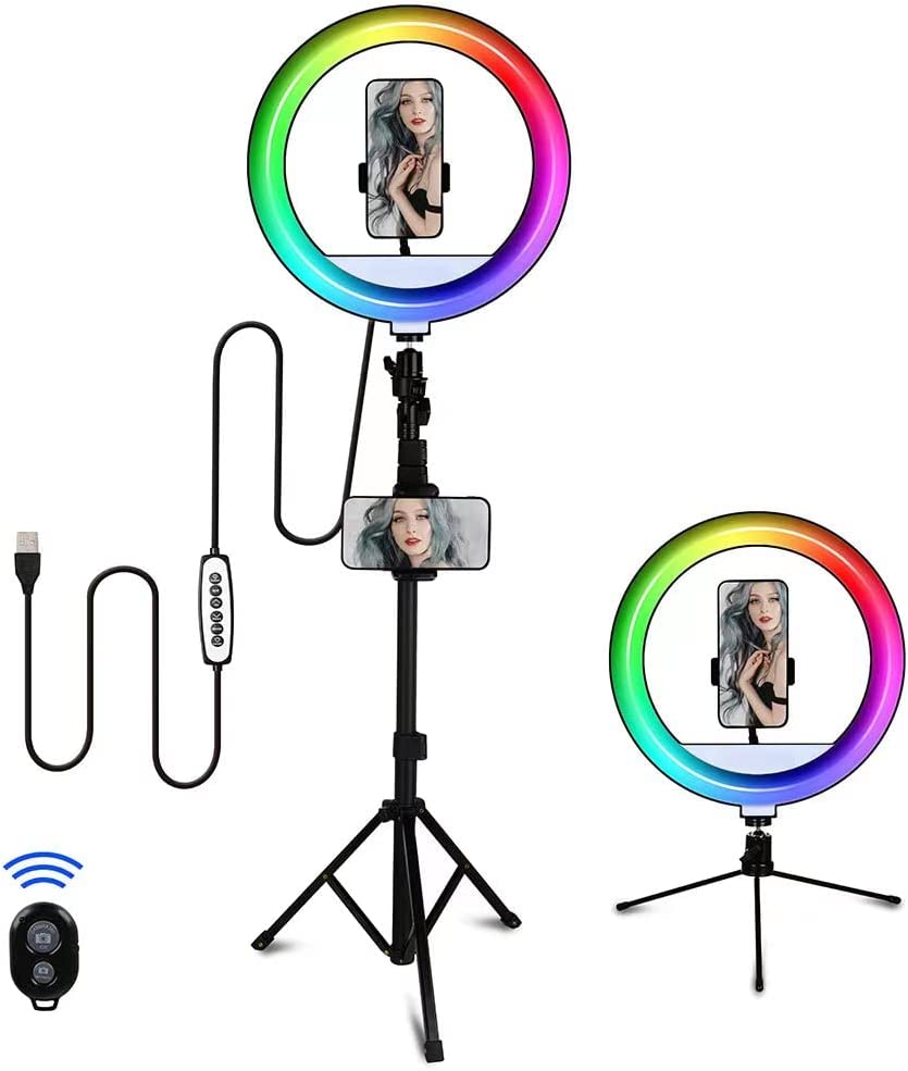 Znbruiap 12" RGB Ring Light with Stand and Phone Holders，Selfie Ring Light with Desktop Tripod，TikTok Ring Light 34 RGB Color Modes for YouTube Video Vlog Live Stream Makeup