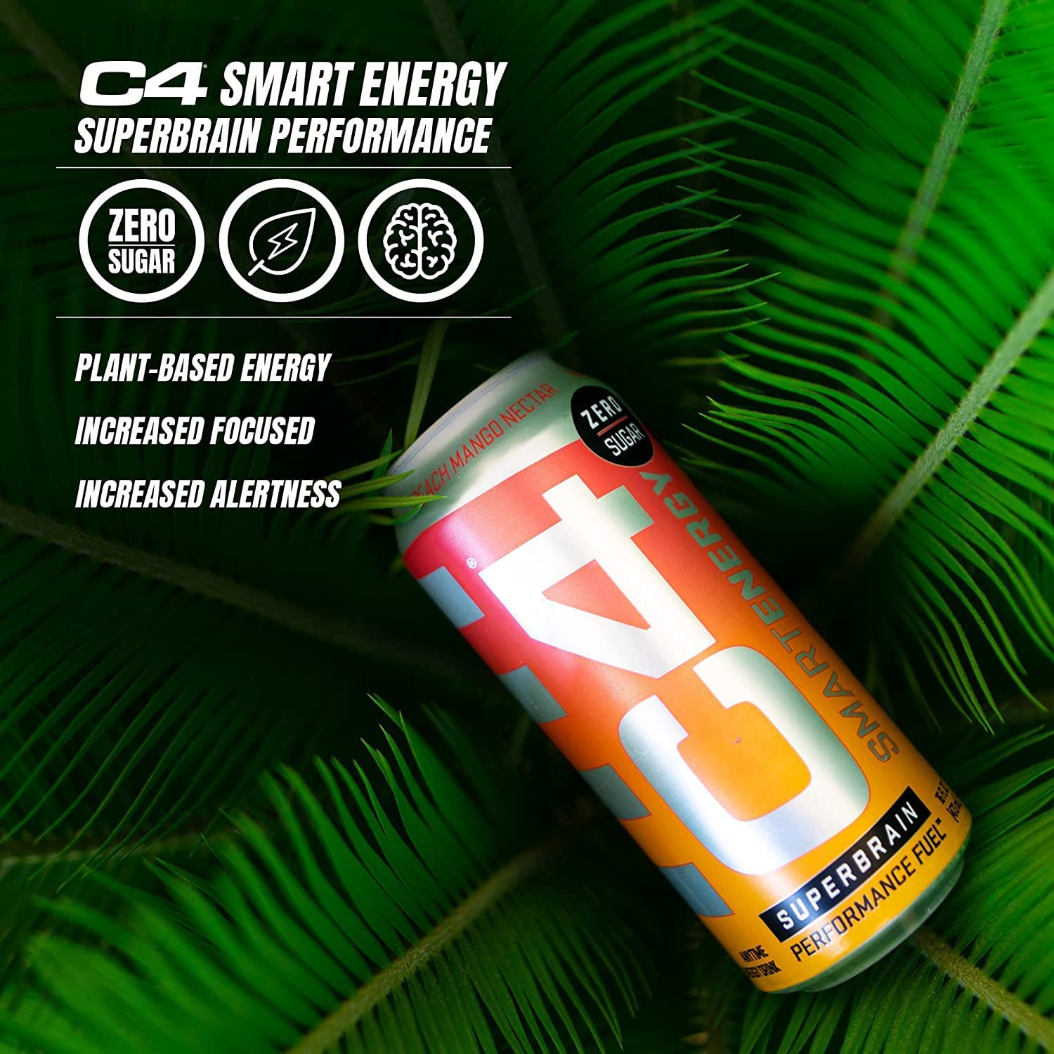 C4 Smart Energy Drink - Sugar Free Performance Fuel &amp; Nootropic Brain Booster， Coffee Substitute or Alternative | Black Cherry 12 Oz - 12 Pack