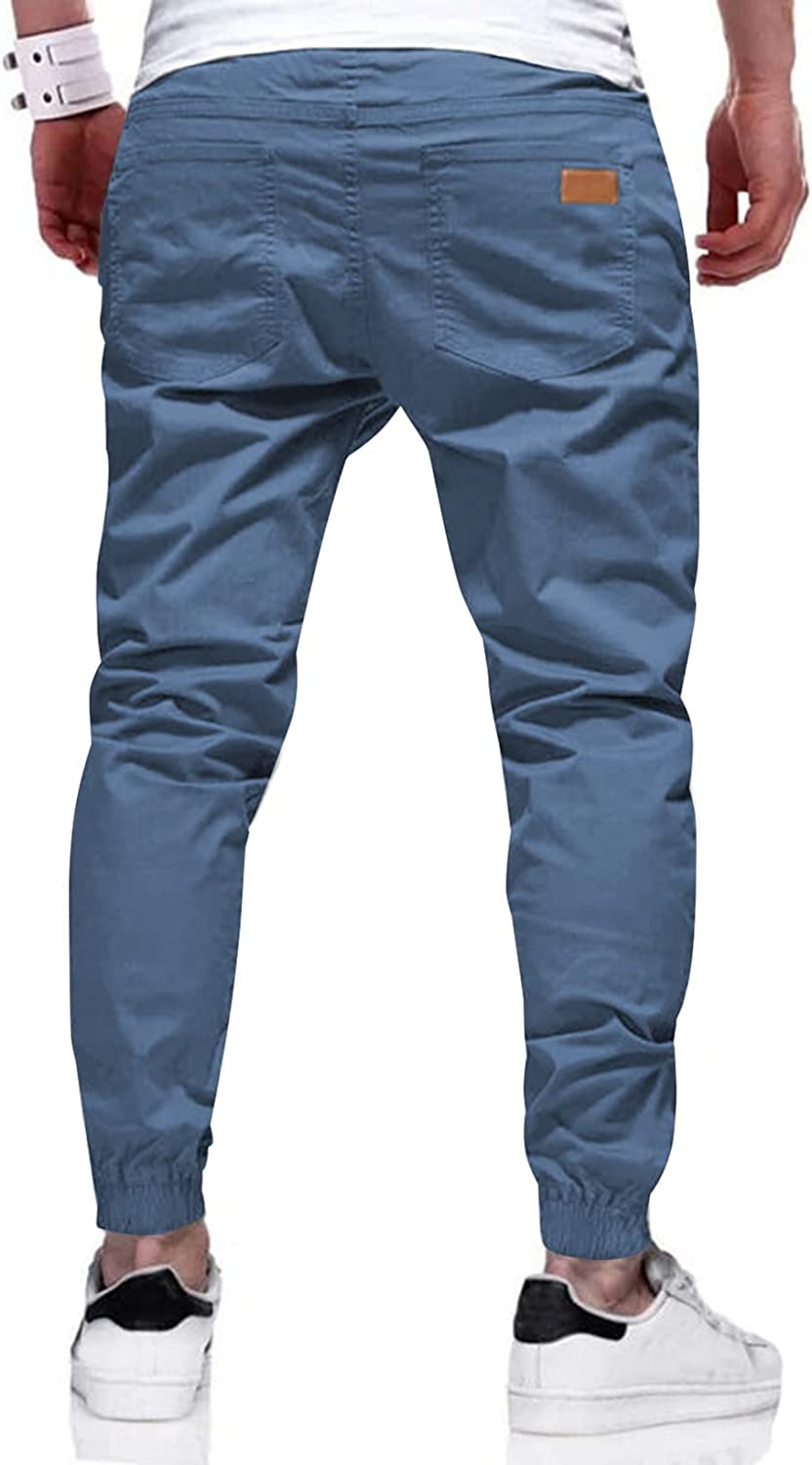 Renaowin Mens Sweatpants Casual Cotton Chinos Cargo Pants Drawstring Joggers with Pockets Hiking Outdoor