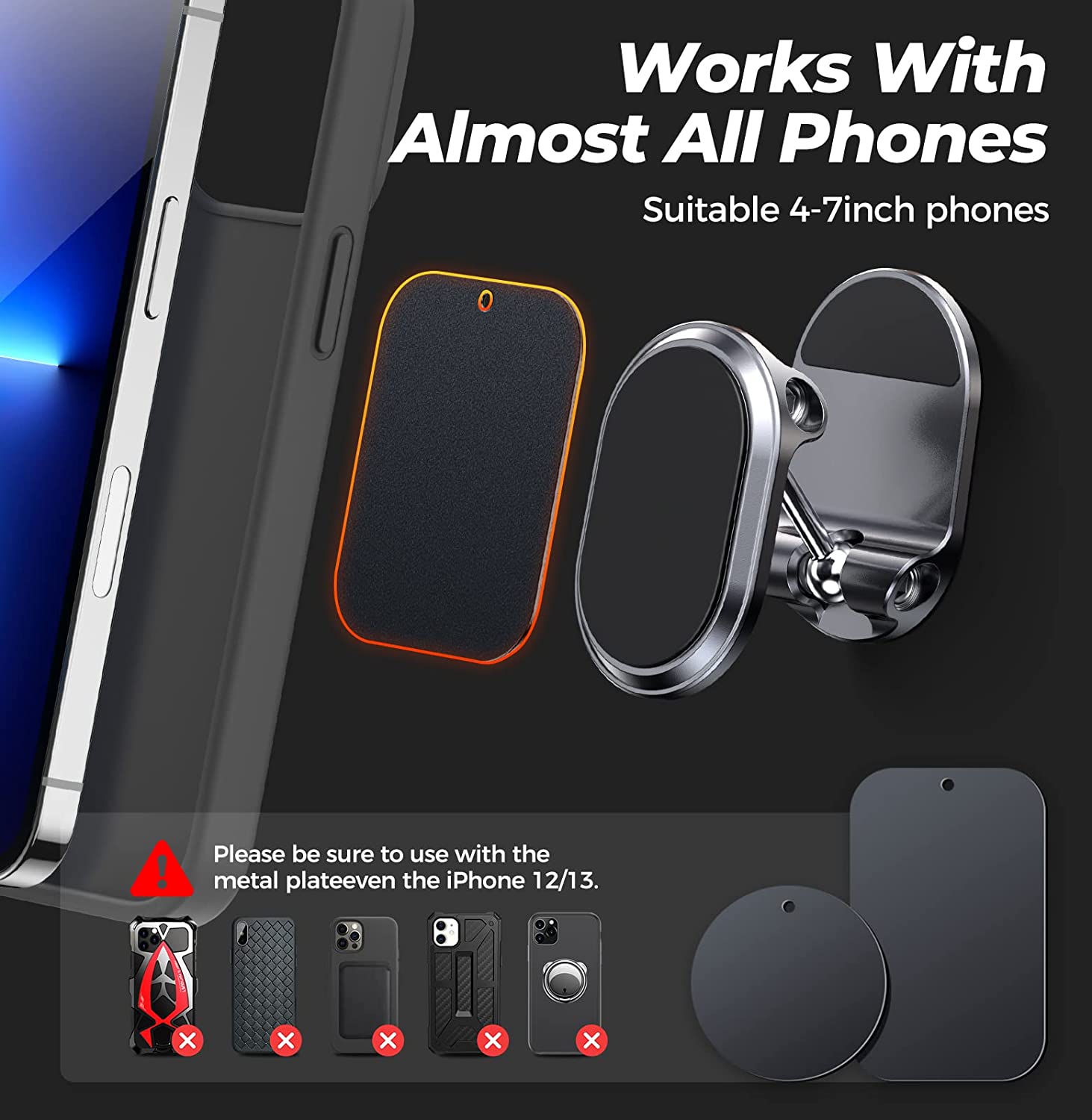 Oxbot Dashboard Mount Magnetic Phone Mount for Car 360 Degree Adjustable Universal with All Devices 6 Strong Magnets Cell Phone Holder for Car