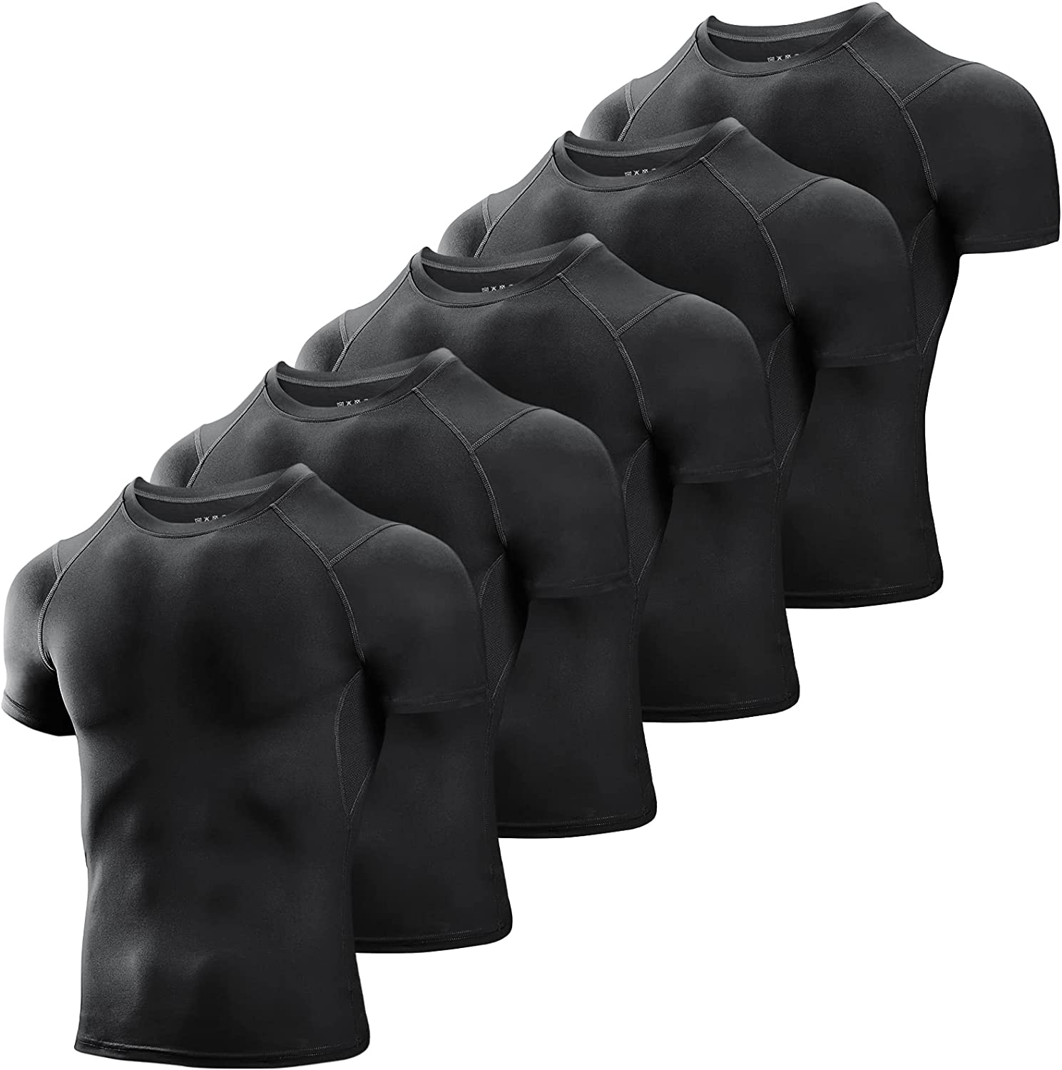 Niksa Men's Compression Shirts 5 Pack, Short Sleeve Athletic Compression Tops Cool Dry Workout T Shirt
