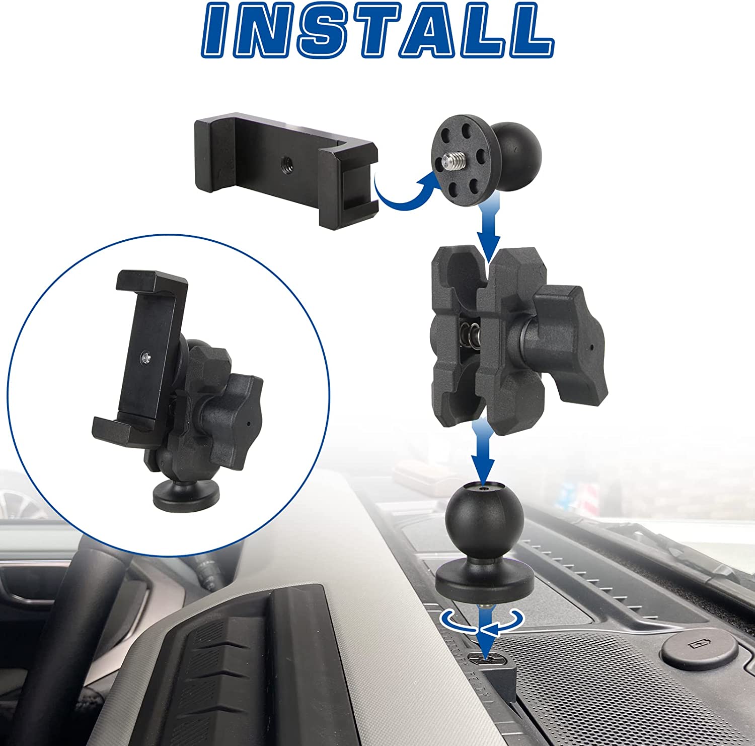 Dashboard Left Side Phone Holder Mount, Anti-Shake Stabilizer Custom Adjustable Cell Phone Holder for Ford Bronco Accessories 2026 2026 2026