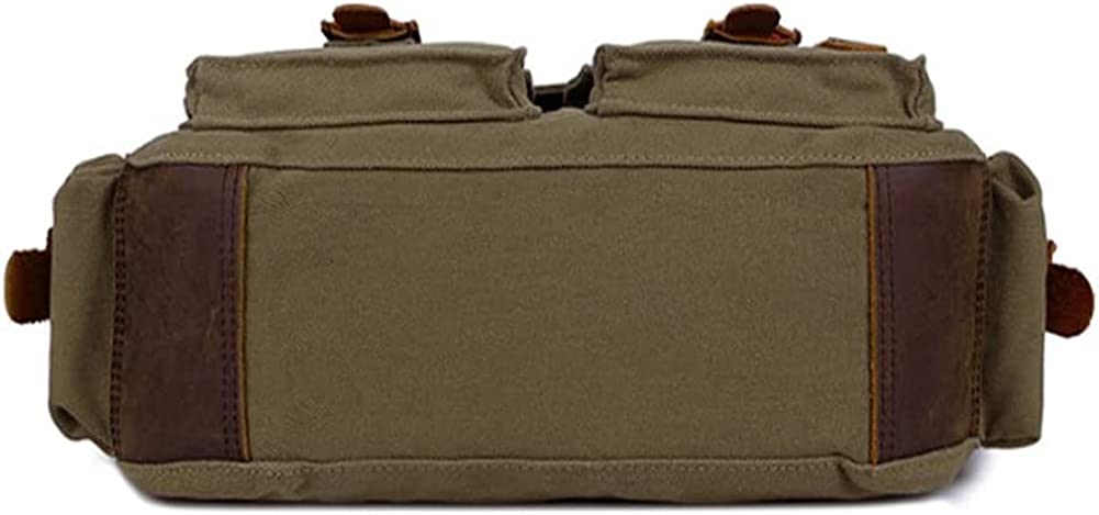 Sechunk Vintage Military Leather Canvas Laptop Bag Messenger Bags Medium