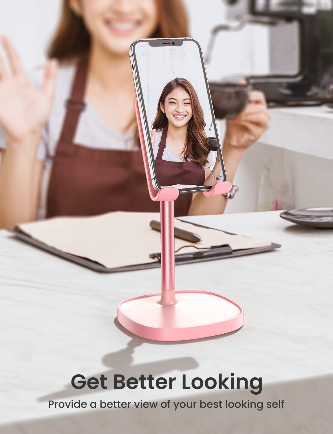 LISEN Cell Phone Stand, Adjustable Phone Stand for Desk, Thick Case Friendly Phone Holder Stand, Taller iPhone Stand Compatible with All Mobile Phone, iPhone 14, iPad, Tablet 4-10'' Desk Accessories