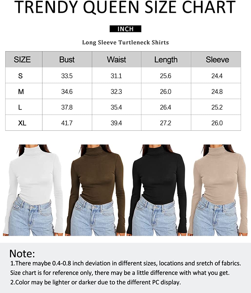 Trendy Queen Women's Turtleneck Long Sleeve Shirts Fall Fashion Basic Layering Slim Fit Soft Thermal Underwear Tops