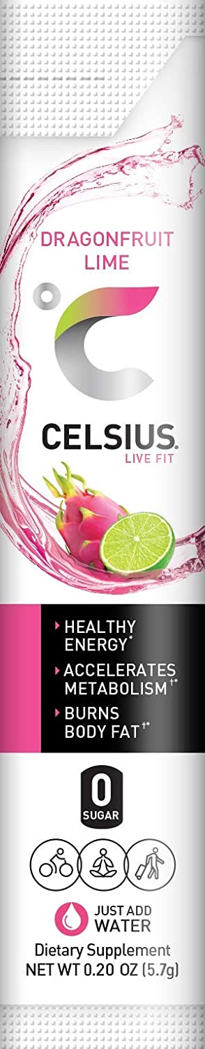 CELSIUS On-the-Go Powder Stick, Combo Pack of Dragonfruit Lime and Cranberry Lemon, 28 Piece Assortment