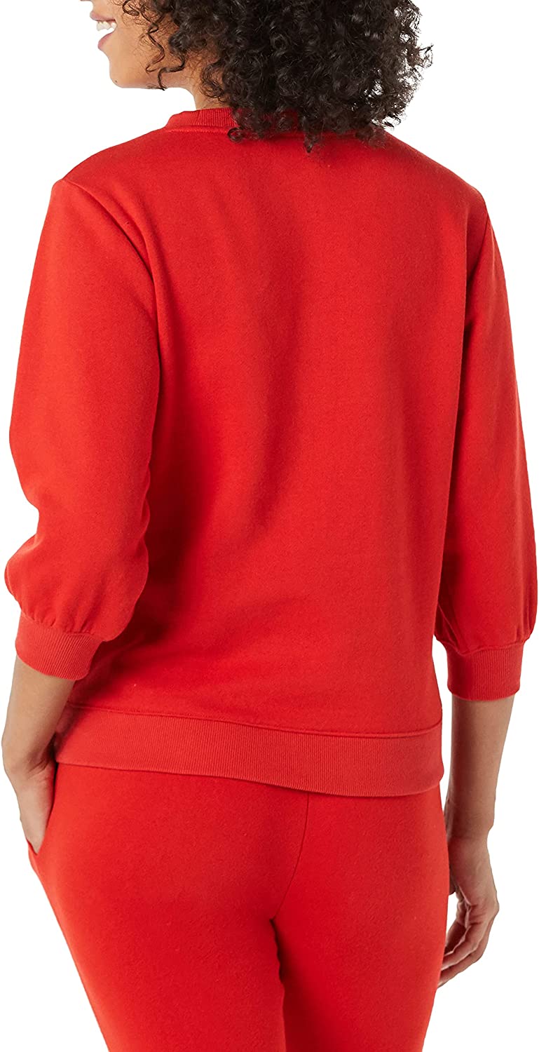  Essentials Women's French Terry Fleece Sleeve Detail Crewneck Sweatshirt