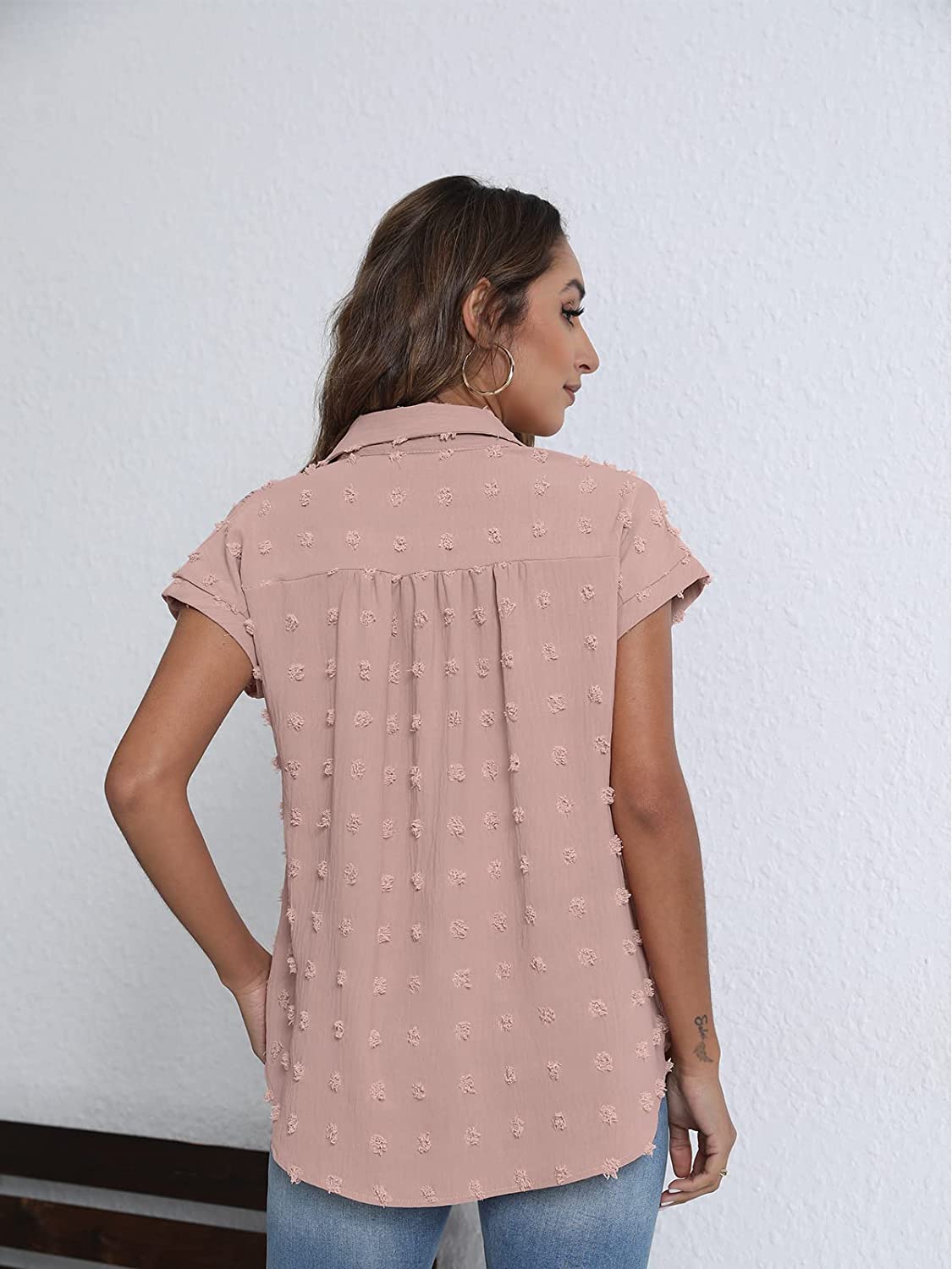 BOTHENIAL Women White Button Down Shirt Dressy Casual Work Tops Chiffon Blouse Summer Short Sleeve Shirts