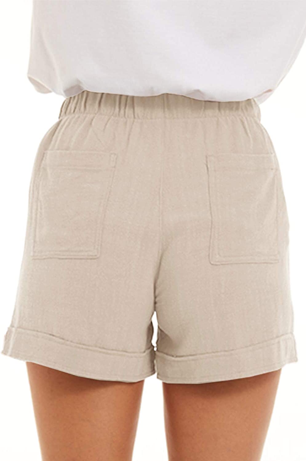 FANGJIN Womens Shorts Summer Casual Drawstring Elastic Waist Shorts Cotton Linen Hot Pant with Pockets Size S-XXL