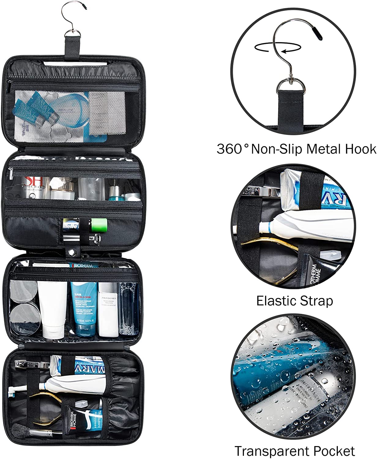 Toiletry Bag for Men， Hanging Travel Bag for Toiletries， Shaving Bag for Men Travel， Toiletry Bags for Traveling， Large Travel Size Toiletry Organizer ( Upgraded) ， Travel Case Kit Accessories