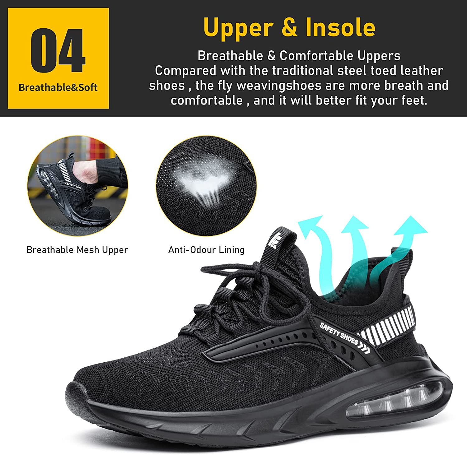Steel Toe Shoes for Men Work Women Lightweight Air Cushion Sneakers Slip Resistant Safety Work Boots Indestructible Shoe
