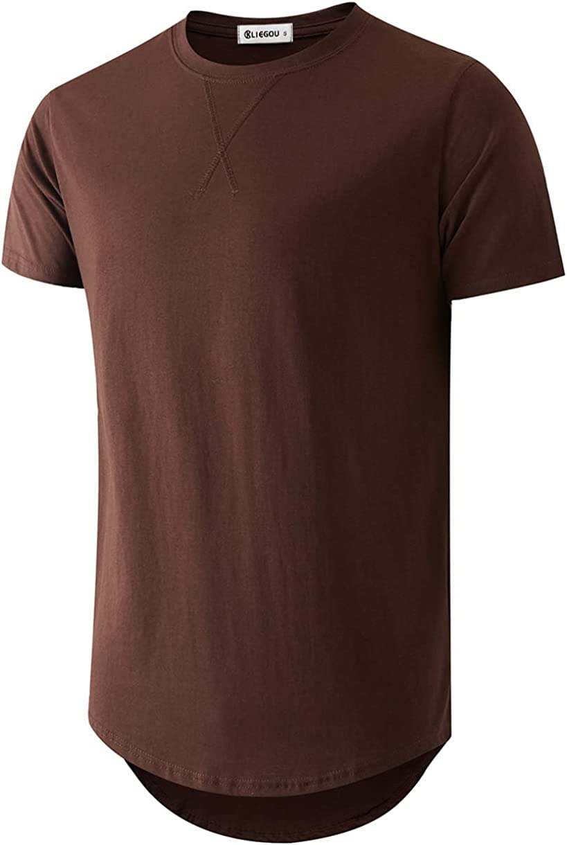 KLIEGOU Mens 100% Cotton Hipster Hip Hop Longline Crewneck T-Shirt S-4XL
