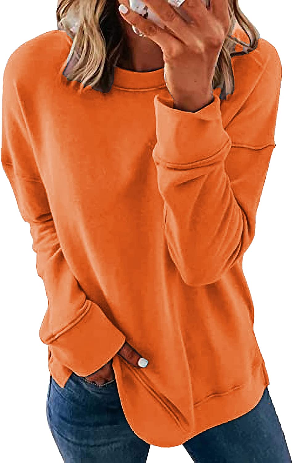 NEYOUQE Women Crewneck Pullover Sweatshirt Casual Fall Fashion Color Block Loose Long Sleeve Tops Plain Sweatshirts