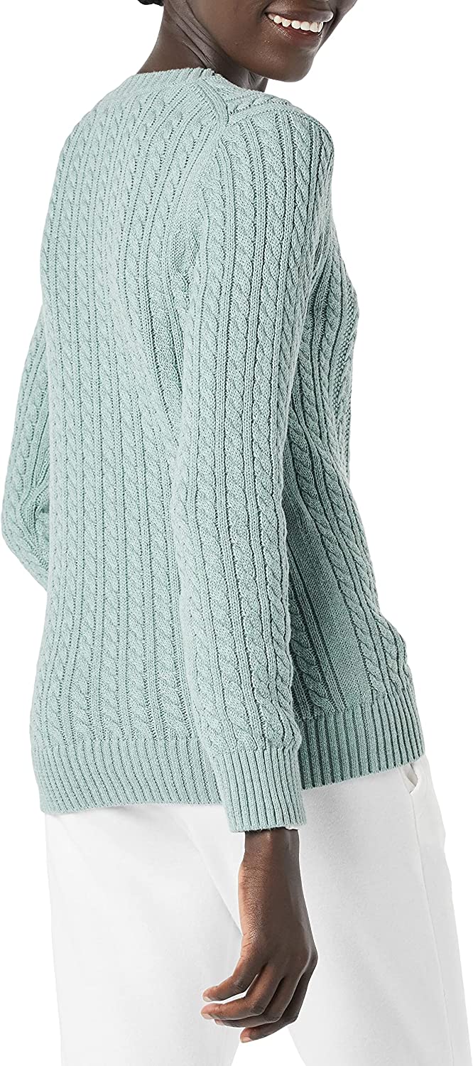  Essentials Women's Fisherman Cable Long-Sleeve Crewneck Sweater (Available in Plus Size)
