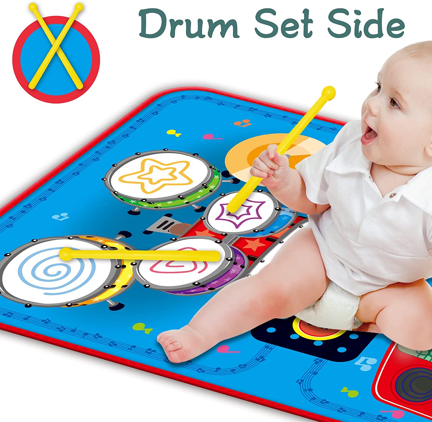 PRAGYM Baby Toys for 1 Year Old Boys & Girls, 2 in 1 Musical Toys, Toddler Piano & Drum Mat with 2 Sticks, Learning Floor Blanket, Birthday Gifts for 1 2 3 Year Old Boys & Girls