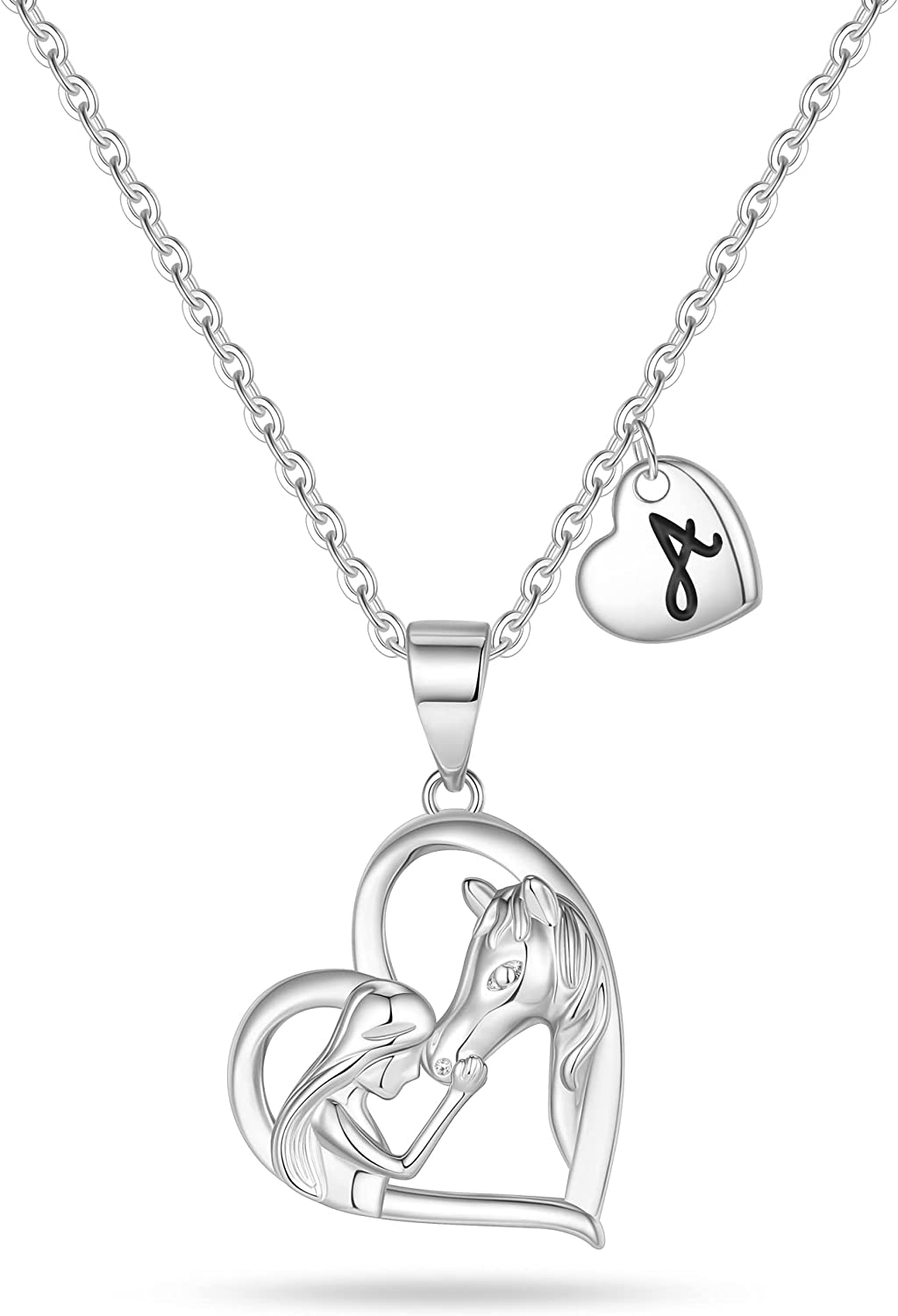 Horse Necklace Horse Gifts for Girls, Heart Pendant Initial A Necklace Horse Necklaces for Girls Women Little Girls Jewelry Horse Necklace Jewelry Kids Necklace for Girls Initial Necklace for Girls