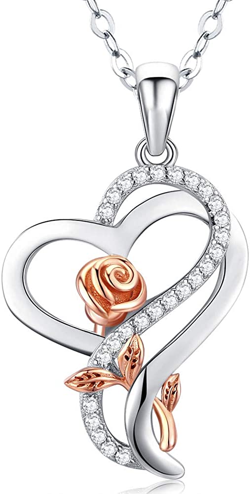 Desimtion Sterling Silver Heart Rose Necklaces for Women,Birthday Mothers Day Jewelry Gifts for Her Girlfriend Wife Mom