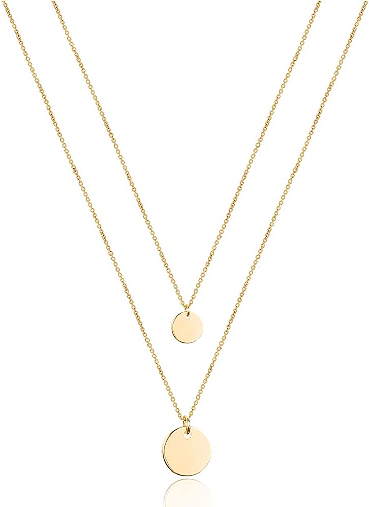 Turandoss Dainty Layered Choker Necklace, Handmade 14K Gold Plated Y Pendant Necklace Multilayer Bar Disc Necklace Adjustable Layering Choker Necklaces for Women