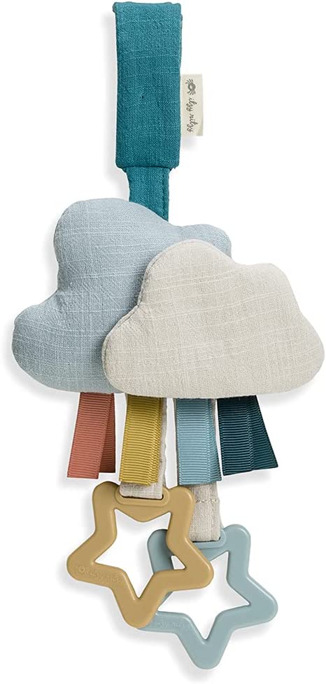 Itzy Ritzy Bitzy Bespoke Jingle Travel Toy for Stroller， Car Seat or Activity Gym; Features Jingle Sound， Hexagon Rings and Adjustable Attachment Loop， Cloud