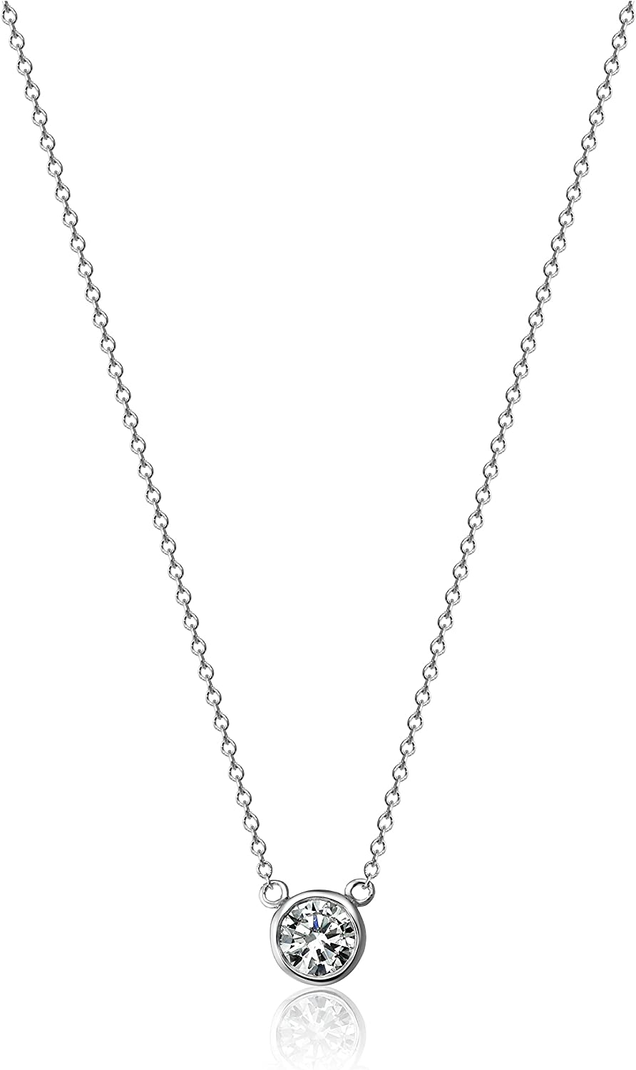  Collection 14k Gold Bezel Set Solitaire Adjustable Pendant Necklace, 16" + 2" Extender