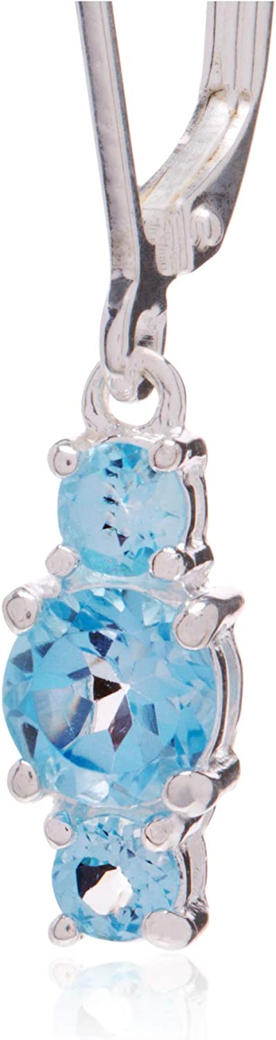  Collection Sterling Silver Genuine and Created Gemstone Three Stone Birthstone Leverback Dangle Earrings